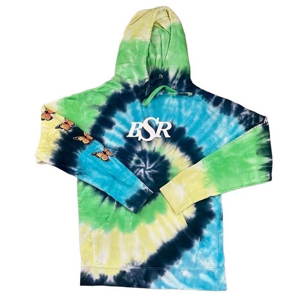 By Sami Ryan Blue & Green Tie Dye Graphic Print Hoodie Sweatshirt SZ M NWOT - Picture 1 of 11
